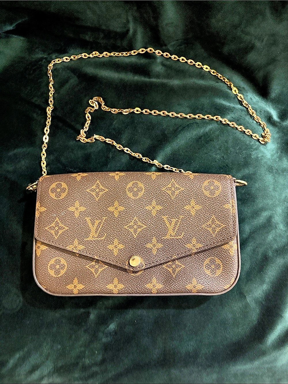 Louis Vuitton Félicie Pochette Monogram Shoulder Bag Brown & Red